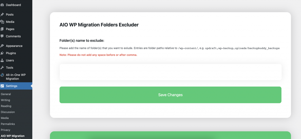AIO WP Migration Folder Excluder