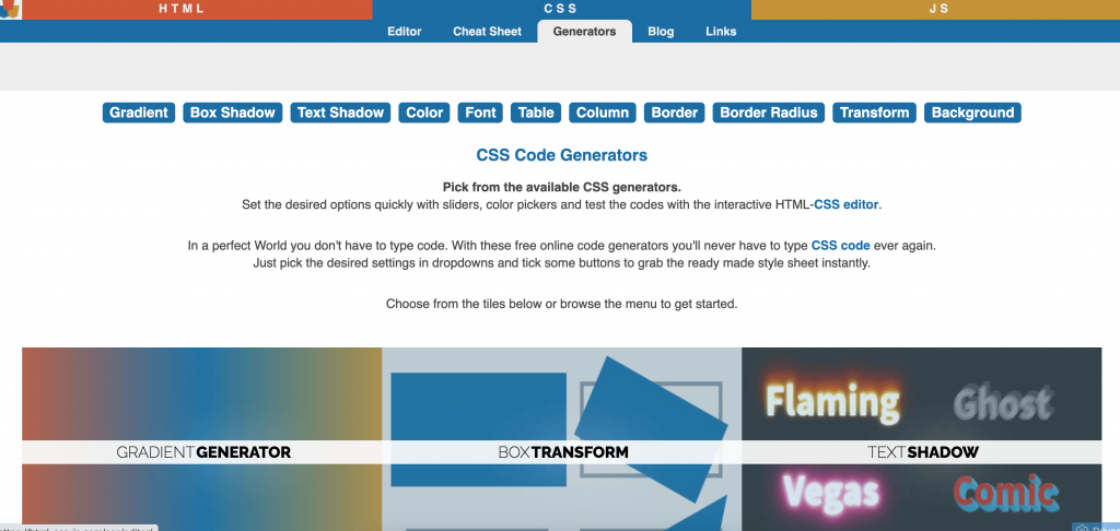 HTML CSS JS generator